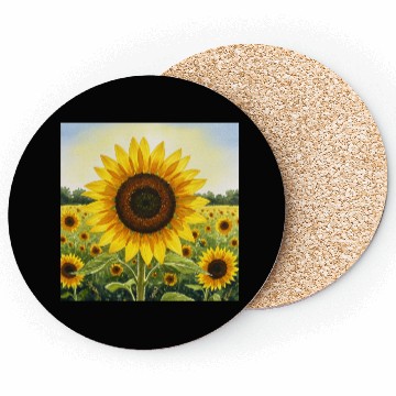 Discover Vibrant Sunflower Field Illustration Coasters