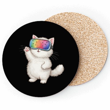 Discover Whimsical Cat with VR Mask Coasters