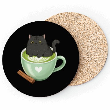 Discover Charming Cat in Green Matcha Cup Coasters