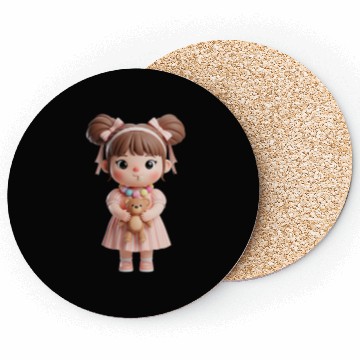 Discover Sweet Candy Girl with Teddy Bear Coasters