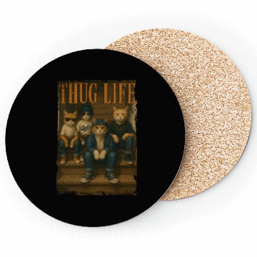 Discover Thug Life Cats Funny Gangsta Street Style Coasters