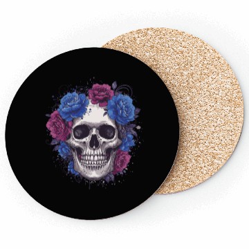 Discover Floral Skull Art Print Coasters