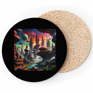 Discover Future Alien Cityscape Ufo Different Planet View Coasters