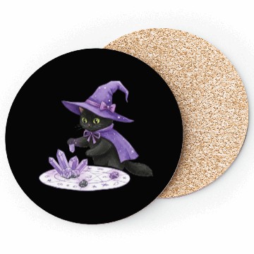 Discover Enchanted Black Cat in Mystic Potion Coasters
