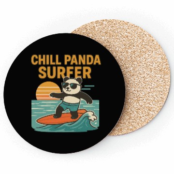 Discover Chill Panda Surfing Sunset Design Coasters