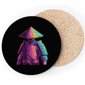 Discover Neon Samurai Warrior Illustration Coasters