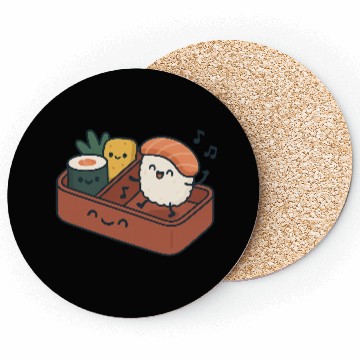 Discover Kawaii Sushi Dancing Illustration Coasters