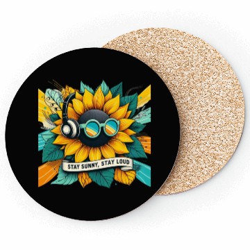 Discover Sunflower with Sunglasses and Headphones Coasters