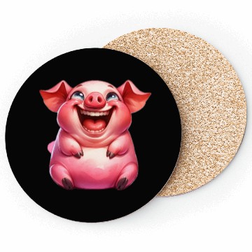 Discover Joyful Cartoon Pig Illustration Coasters