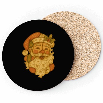 Discover Patchwork Santa Face Vintage Christmas Folk Art Coasters