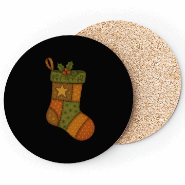 Discover Patchwork Stocking Christmas Vintage Folk Art Coasters