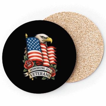 Discover Veterans Flag and Eagle Tribute Design Coasters