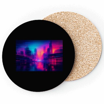 Discover Cyberpunk Glitch Cityscape Art Coasters