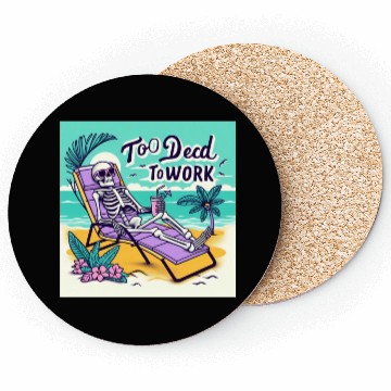 Discover Skeleton Relaxing at Beach Scene Coasters