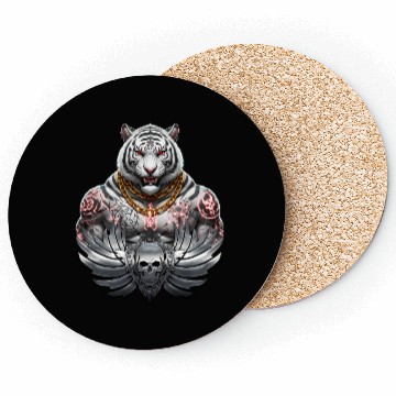 Discover Fierce White King Tiger Tattoo  Coasters