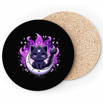 Discover Enchanted Night Sky Scorpio Cat Design Coasters