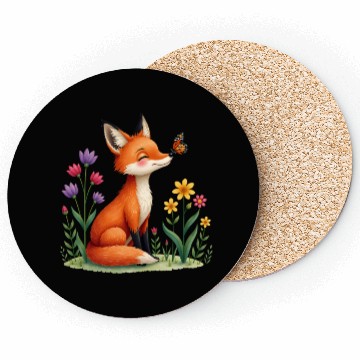 Discover Tiny Spring Friends Whimsical Fox Butterfly Floral Coasters