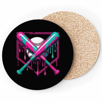 Discover Neon Baseball Bat and Ball Art Coasters