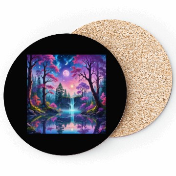 Discover Fantasy Landscape with Waterfall and Moon Coasters