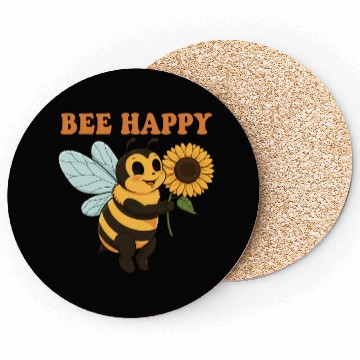 Discover Bee Happy Coasters | Cute Cartoon Bee with Sunflowe