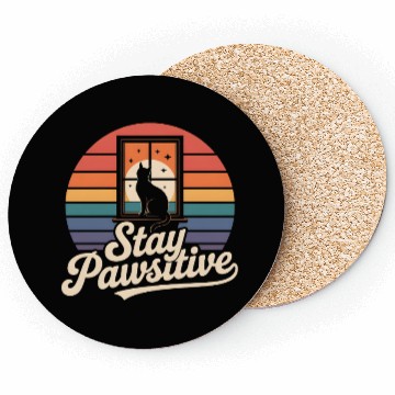 Discover Stay Pawsitive Retro Cat Window Starry Night Coasters