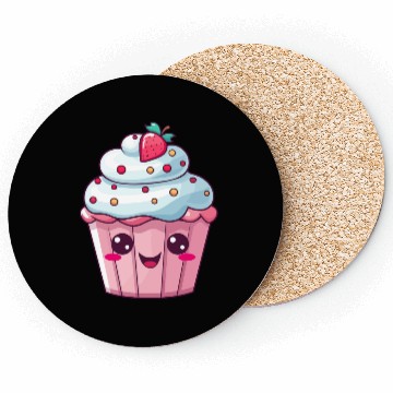 Discover Kawaii Strawberry Cupcake Illustration Coasters