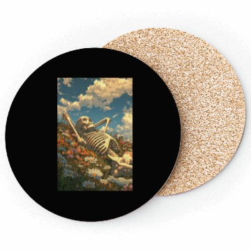 Discover Relaxing Skeleton in Flower Field Coasters