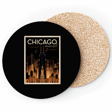 Discover Chicago Skyline Nightscape Design Coasters