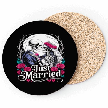 Discover Gothic Just Married Skeletons Bride and Groom Coasters