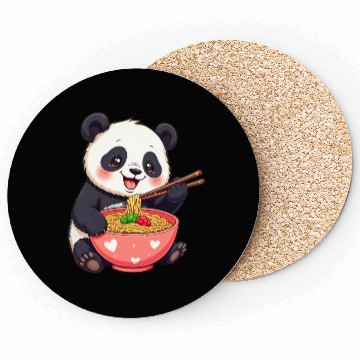 Discover Cute Panda Eating Ramen Noodles Coasters