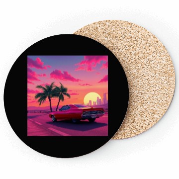 Discover Neon Drift Sunset on the Synthwave Highway Coasters