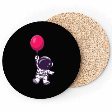 Discover Astronaut Holding Pink Balloon Illustration Coasters