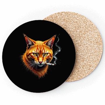 Discover Orange Smoking Cat Coasters |Realistic Cool Cat PNG