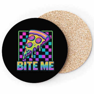 Discover Bite Me – Y2K Glitch Pizza Neon Coasters
