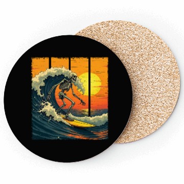 Discover Skeleton Surfer Vintage Surfing Funny Halloween Coasters