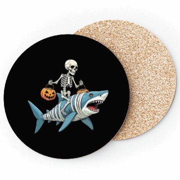 Discover Skeleton Riding Shark Mummy Funny Halloween Coasters