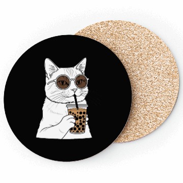 Discover Cool Cat with Bubble Tea and Sunglasses Coasters