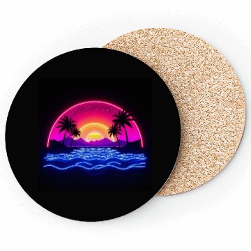 Discover Neon Sunset Over Tropical Island Coasters