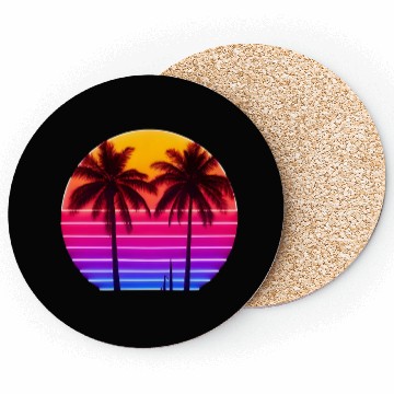 Discover Neon Sunset Palm Trees Illustration Coasters