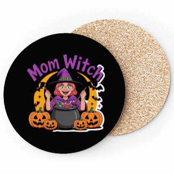Discover Mom Witch with Cauldron Halloween Design Coasters