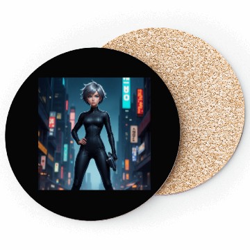 Discover Futuristic Cyberpunk Heroine Design Coasters