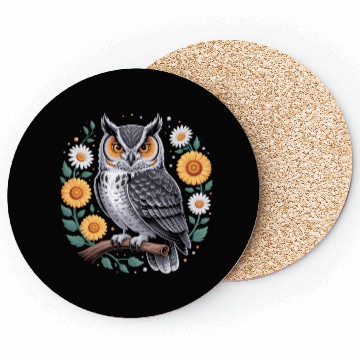 Discover Floral Owl With Flowers And Blossoms Coasters