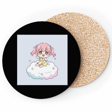 Discover Cute Chibi Girl on Cloud Illustration Coasters