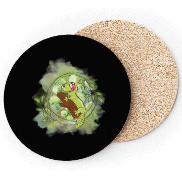 Discover Whimsical Frog on Branch Illustration Coasters