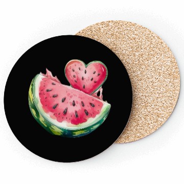 Discover Watermelon Heart Fruit Illustration Coasters