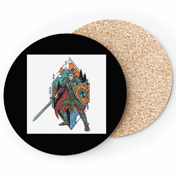 Discover Epic Elf Warrior Shield and Sword Illustration Coasters