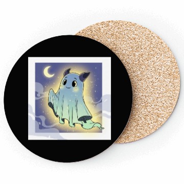 Discover Cute Ghost Bat Under Moon Scene Coasters