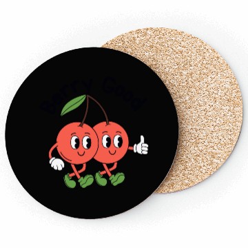 Discover Playful Cherry Duo Illustration Coasters