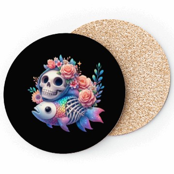 Discover Whimsical Skull and Fish Floral Fusion Coasters