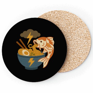 Discover Electrified Fish Ramen Illustration Coasters
